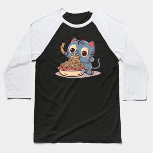 Cute Cat Eating Spaghetti Baseball T-Shirt